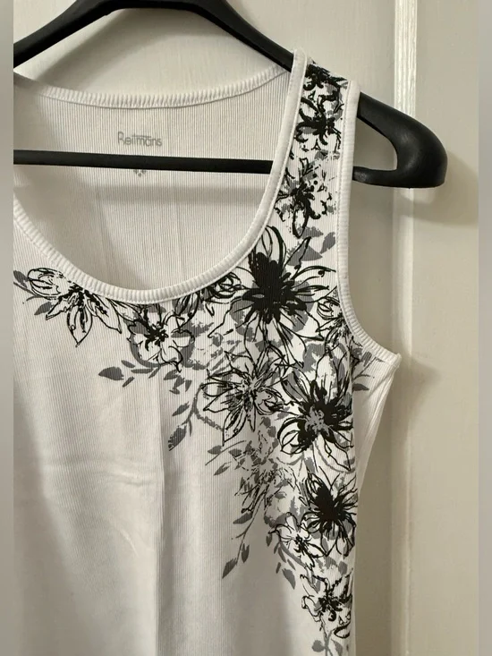 WHITE RIBBED COTTON TANK WITH FLORAL PATTERN - Picture 6 of 8